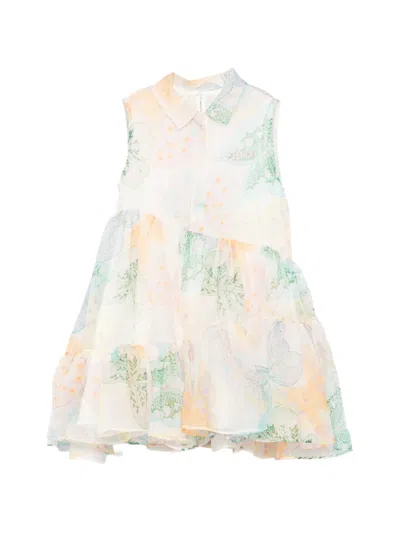 Fendi Kids' Tiered Butterfly-print Dress In White