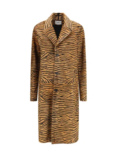 Fendi Tiger Print Pony Effect Leather Coat In Brown