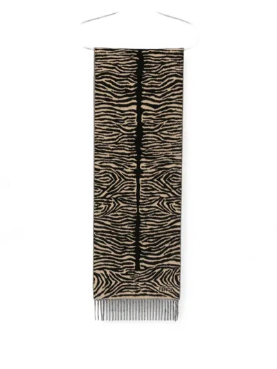 Fendi Tiger-print Fringed Scarf In Animal Print
