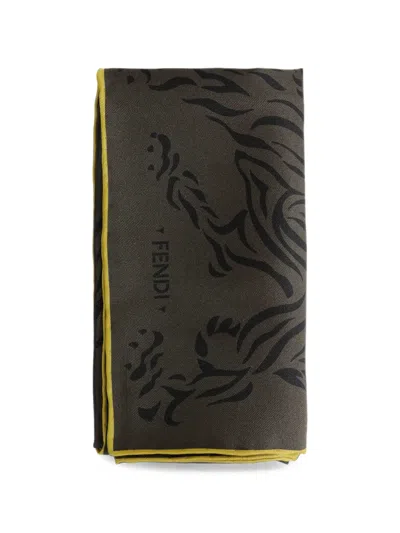 Fendi Tiger-print Silk Scarf In Green