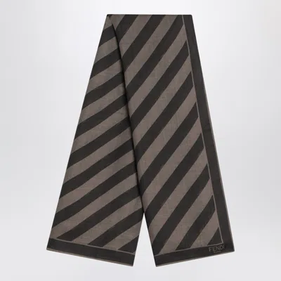 Fendi Tobacco Brown Silk Striped Scarf