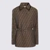 Fendi Waist Belt Collar Neck Long Sleeves Jacket In Brown