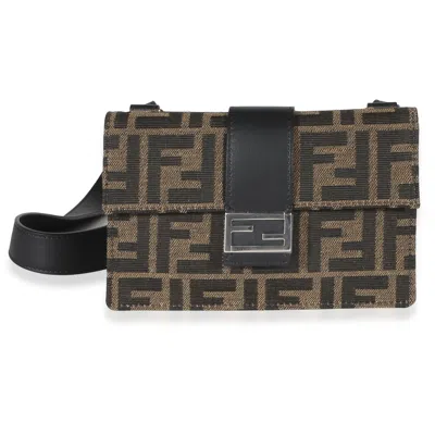 Pre-owned Fendi Tobacco Recycled Fabric Jacquard Vitello Grace Ff 1974 Baguette Belt Pouch