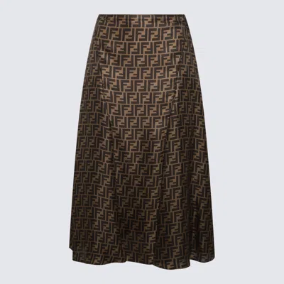 Fendi Tobacco Silk Skirt In Brown