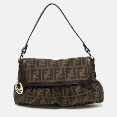 Pre-owned Fendi Tobacco Zucca Canvas And Leather Chef Flap Shoulder Bag In Brown