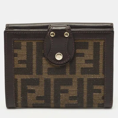 Pre-owned Fendi Tobacco Zucca Canvas And Leather French Flap Wallet
