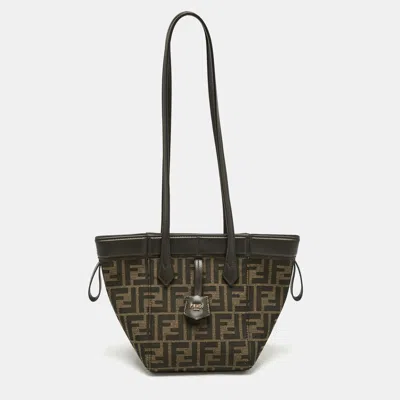 Pre-owned Fendi Tobacco Zucca Canvas And Leather Mini Origami Tote In Brown