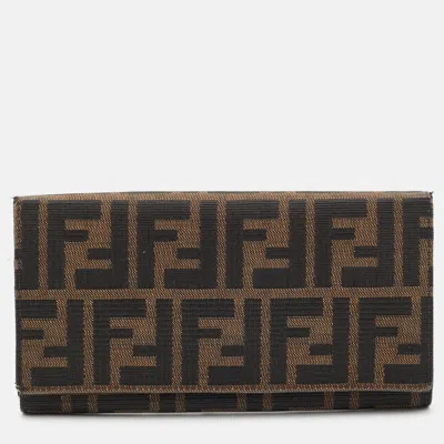 Pre-owned Fendi Tobacco Zucca Canvas Flap Continental Wallet