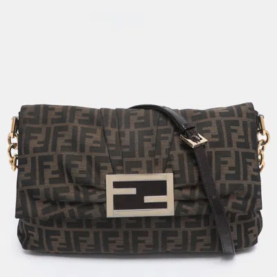 Pre-owned Fendi Tobacco Zucca Canvas Large Flap Shoulder Bag In Brown