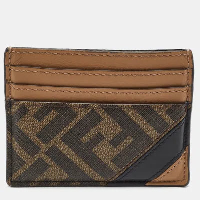 Pre-owned Fendi Tobacco Zucca Coated Canvas And Leather Card Holder In Brown