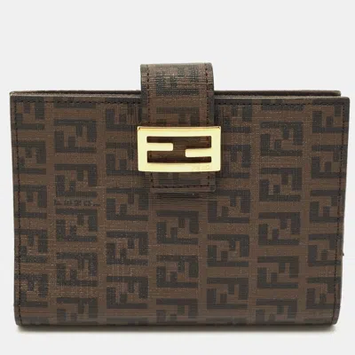 Pre-owned Fendi Tobacco Zucchino Coated Canvas Forever Agenda Cover In Brown