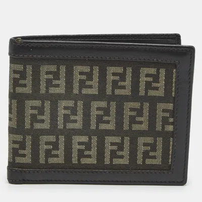 Pre-owned Fendi Tobacco Zucchino Fabric And Leather Bifold Wallet In Brown