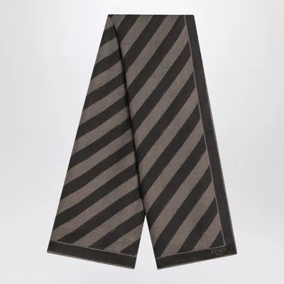 Fendi Tobacco/brown Silk Striped Scarf Men