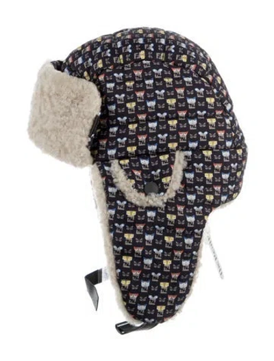 Pre-owned Fendi Babies' Toddler Boys' Shearling Trapper Hat In Blue