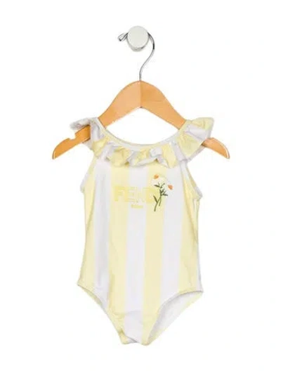 Pre-owned Fendi Babies' Toddler Girls' Embroidered Patterned One Piece Swimsuit In Multi