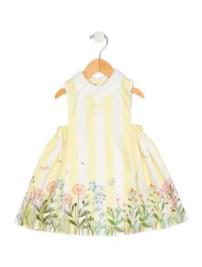 Pre-owned Fendi Babies' Toddler Girls' Floral Striped Dress In Yellow