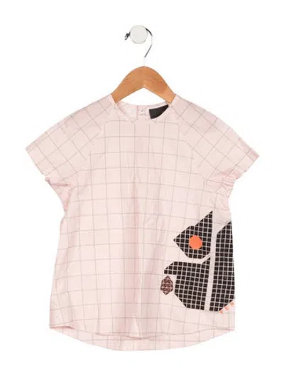 Pre-owned Fendi Babies' Toddler Girls' Plaid Embroidered Blouse In Pink