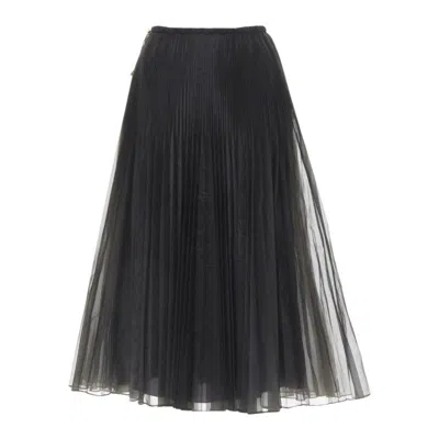 Pre-owned Fendi Toggle Drawstring Waist Pleated Flared Midi Skirt It36 Xs In Black