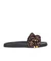 Fendi Black Brown Ff Vertigo Satin Slides In Black