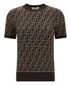 Fendi Cotton Sweater With All-over Ff Motif In Brown