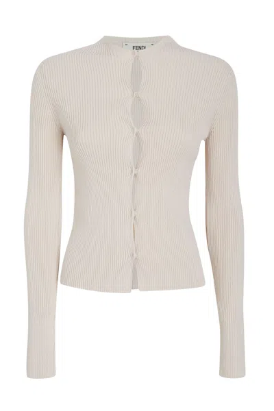 Fendi Cut-outs Cotton-blend Cardigan In White