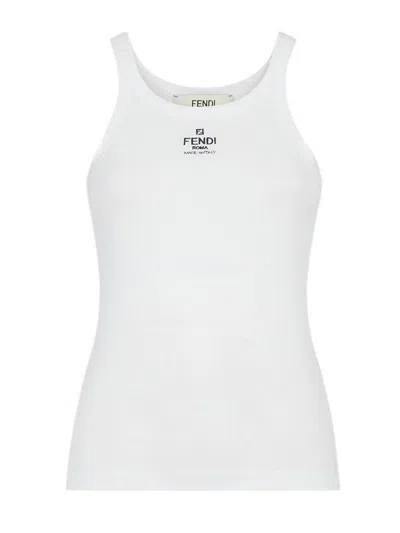 Fendi Top Ribbed Cotton Jersey In White