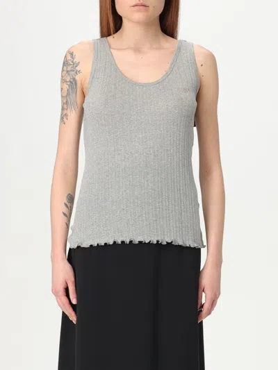 Fendi Women Ribbed Cotton Tank Top In Gray