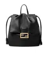 Fendi Women Black Backpack With Ff Plaque Closure On The Front In Patent Leather Woman In Black