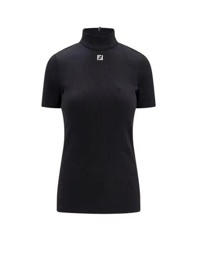 Fendi Lupetto Ribbed Jersey In Black
