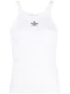 Fendi Women White Ribbed Tank Top With Contrasting Logo Embroidery In Stretch Cotton Woman In Multi