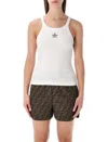 Fendi Women White Ribbed Tank Top With Contrasting Logo Embroidery In Stretch Cotton Woman In White