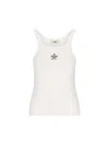 Fendi Women White Ribbed Tank Top With Contrasting Logo Embroidery In Stretch Cotton Woman In White