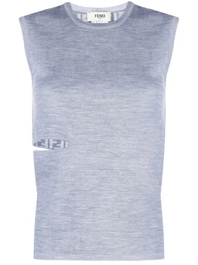 Fendi Sleeveless Wool Top With Unique Cut-out Detail In Gray