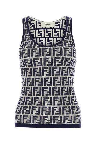 Fendi Ff Jacquard Ribbed Tank Top In Blue