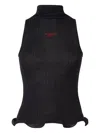 Fendi High Neck Fitted Sleeveless Top With Ruffles Clothing In Black