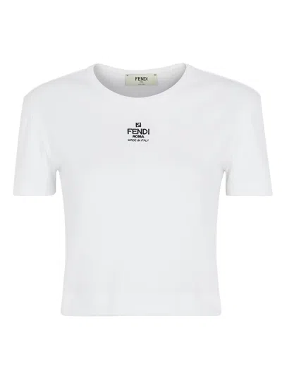 Fendi Logo-embroidered Cotton Blend T-shirt In White