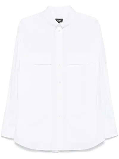 FENDI TOPSTITCHED FENDI ROMA LETTERING COTTON SHIRT