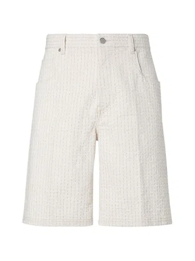 Fendi Topstitched Logo-patch Shorts In Neutral