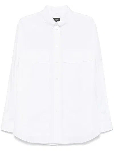 Fendi Topstitched Roma Lettering Cotton Shirt
