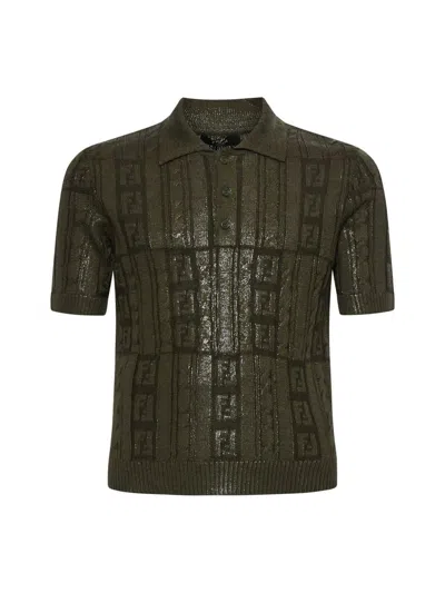 Tシャツ・カットソー FENDI Army Green Wool Polo Shirt Fendi Army Green Wool Polo Shirt | ModeSens