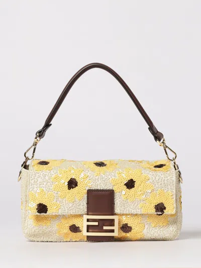 Fendi Medium Baguette Floral Tote Bag In Neutral
