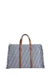 Fendi Summer Tote Bag In Blue Denim-effect Ff Jacquard