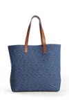 Fendi Men Blue Shopper With Long Handles And All Over Ff Motif In Cotton Man