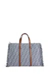 Fendi Summer Tote Bag In Blue Denim-effect Ff Jacquard In Blue