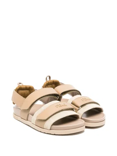 Fendi Kids' Toutch-strap Leather Sandals In Neutral