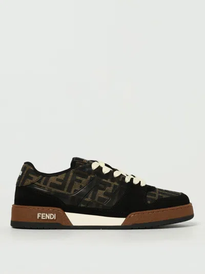 Fendi Match Ff Jacquard Fabric And Suede Sneakers In Black