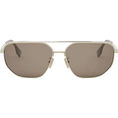 Fendi Travel 61mm Rectangular Sunglasses In Gold/brown