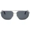 Fendi Travel 61mm Rectangular Sunglasses In Shiny Palladium/smoke