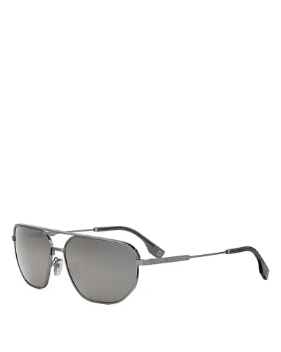 Fendi Travel Rectangular Metal Sunglasses, 61mm In Gray