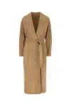 Fendi Suede Coat With Belted Waist And Lapel Collar In Brown